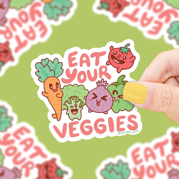 Eat Your Veggies Vegetable Vegan Vinyl Sticker for Water Bottles, Laptops and Journals Waterproof by Turtle's Soup