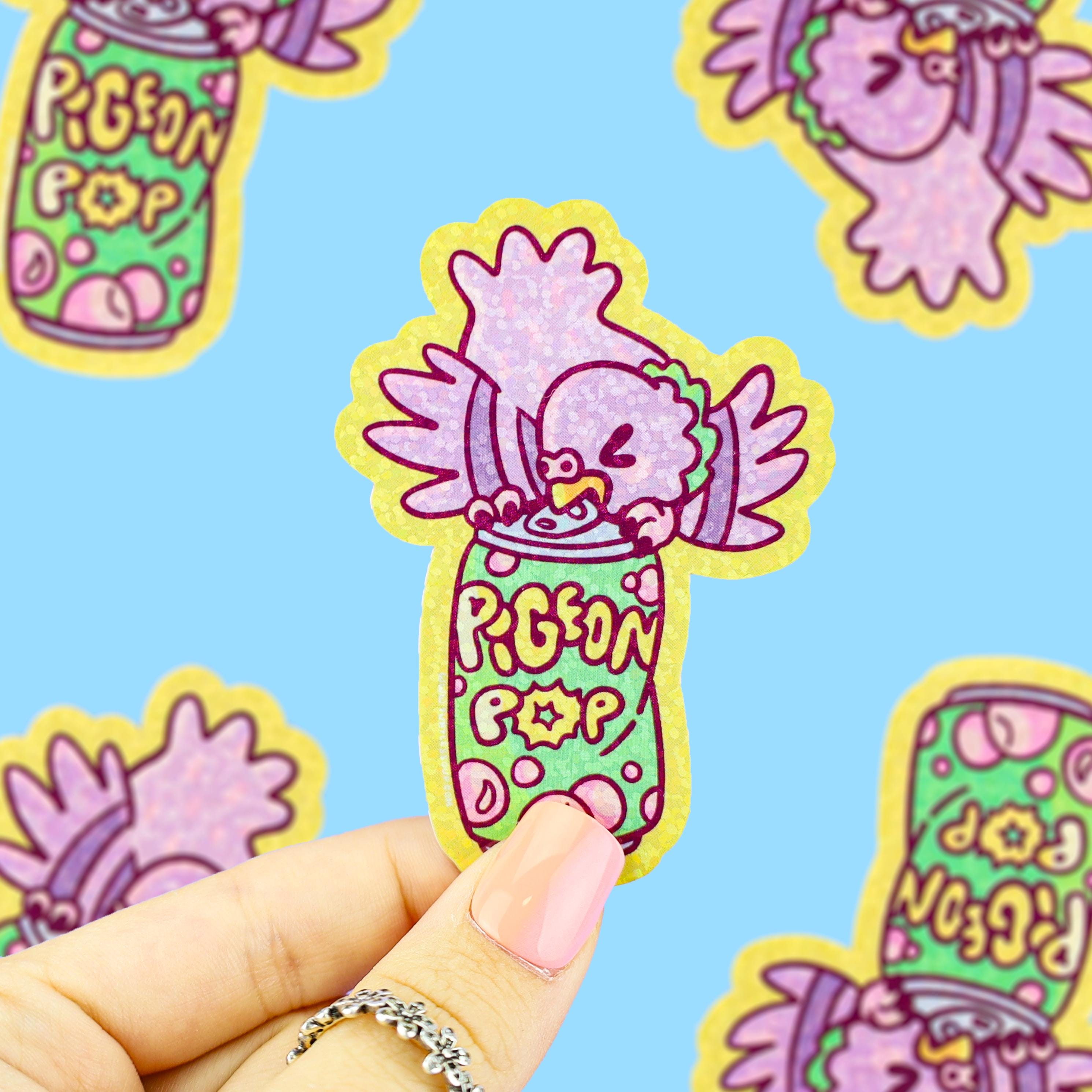 Pigeon Pop Glitter Sticker: Sparkly Bird Foodie Themed Pigeons Trash ...