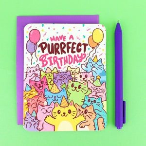 Cat Birthday Card, Best Friend Card, Cat Lover Gift, Purrfect Puns, Party Animal, Black Cat, Crazy Cat Lady, Kawaii Cats, lolcats, For Her