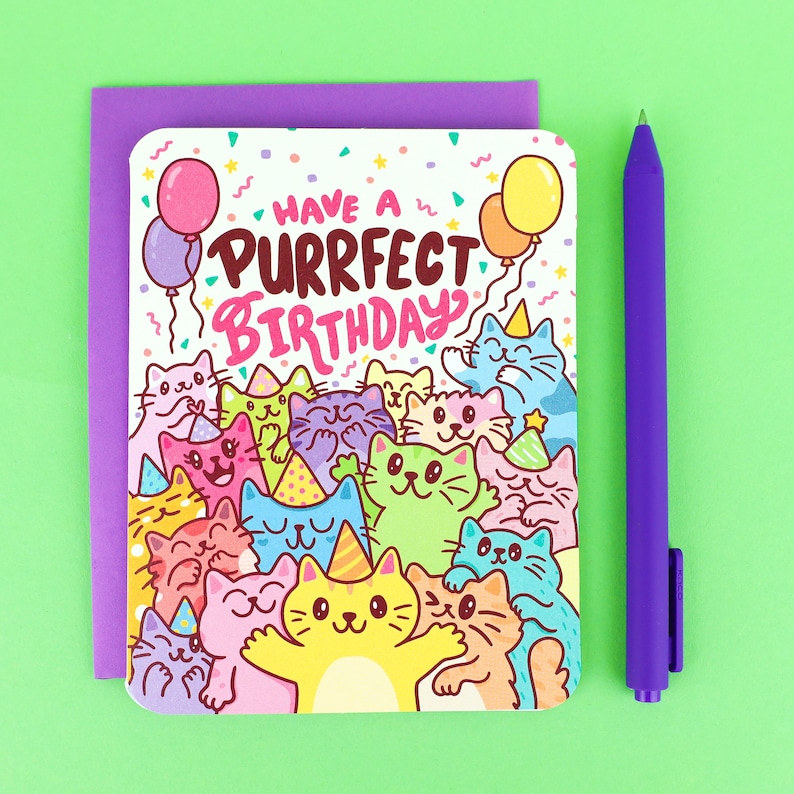 Cat Birthday Card: Purrfect Party Animal Pun image 1