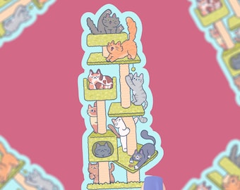 Torre para gatos, gatitos trepadores, divertido, gatito, dueño de gato, regalo, Día de la Madre, mamá de gatos, rascador, gatito, vinilo, impermeable, pegatina larga