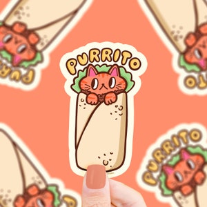 Purrito Kitty Sticker, Foodie, Cute Cat Vinyl Sticker, Cat Lover, Food Vinyl Sticker, Funny, Burrito, Kitten, Waterproof Vinyl Sticker