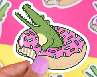 Donut Pool Float Sticker: Kawaii Alligator Laptop Decal