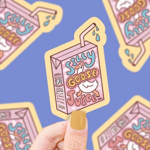 Silly Goose Juice, Geese, Funny, Whimsy, Goofy Animals, Little Drink, Silliness, Jokester, Juice Box, Clowns, Waterproof, Vinyl Sticker image 1
