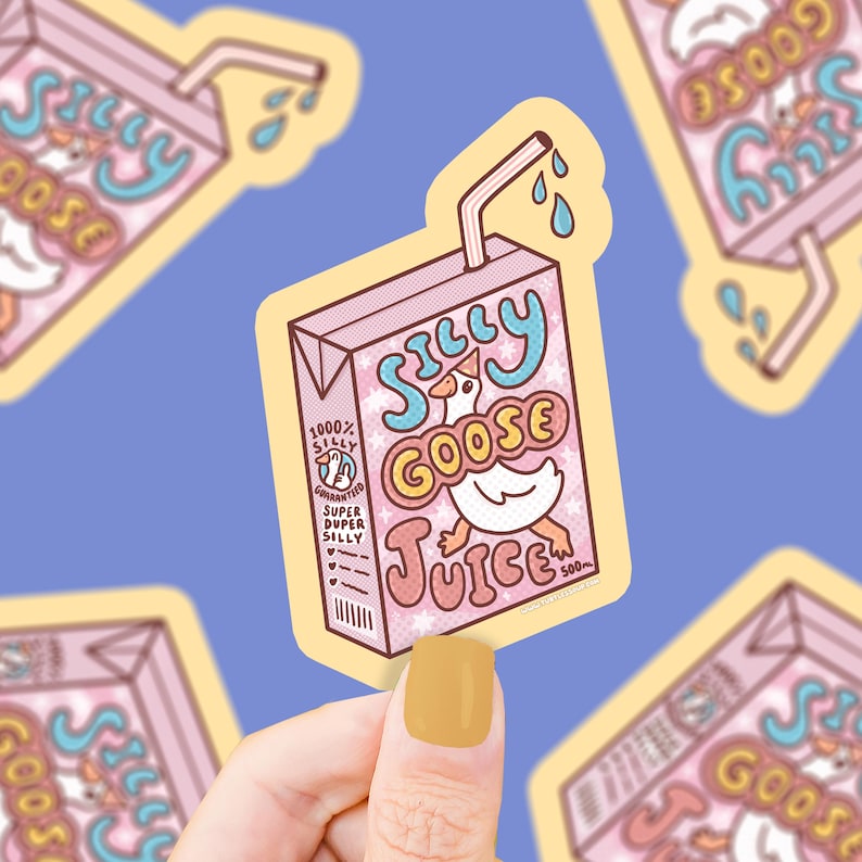 Silly Goose Juice, Geese, Funny, Whimsy, Goofy Animals, Little Drink, Silliness, Jokester, Juice Box, Clowns, Waterproof, Vinyl Sticker image 1