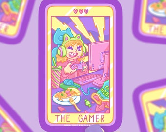 The Gamer Tarot Sticker, Vinyl, Cute, Tarot Card Sticker, Waterproof, Water Bottle Sticker, Witchy, Magic, Gaming Sticker, Video Games Lover