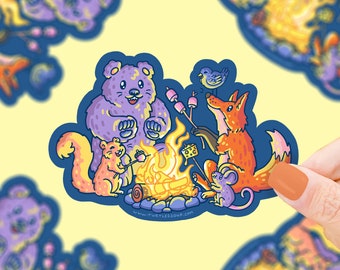 Camping Critters Waterproof Sticker: Bonfire Decal Art