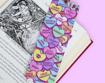 Romance Reading Tropes Bookmark, Conversation Hearts Tassel Bookmark, Valentine's Day Book Lover Gift, Candy Hearts Bookish Bookmark