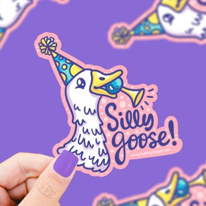 Silly Goose Party Clown Funny Animal Vinyl Sticker, Goose Sticker, Clown Sticker, Sticker Art, Waterproof
