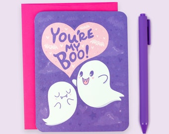 You're My Boo, Funny Valentine's Day Love Card, Couples Card, Card for Him, Girlfriend Card, Spooky Romance Card, Cute, Cute Ghost