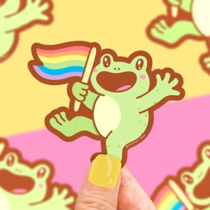 Autocollant grenouille fierté, autocollant grenouille, drapeau arc-en-ciel, LGBTQ, drapeau de la fierté, autocollant Gay Pride, autocollant voiture, amphibiens, autocollant, sticker bouteille d'eau