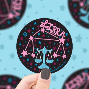 Libra Constellation Zodiac Holographic Vinyl Sticker, Horoscope Vinly Sticker, Waterproof Decal, Zodiac Sign