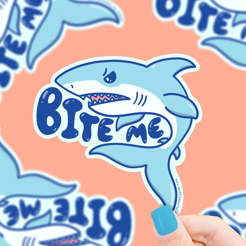 Bite Me, Shark Sticker, Funny Decals, Vinyl Stickers, Cute Stickers, Laptop Stickers image 1