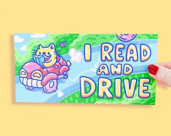 I Read And Drive, Funny Bookish Sticker, Reading and Driving, Bumper Sticker, Funny Decal for Car, Waterproof Sticker Art