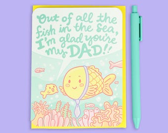 Fish in the Sea Father's Day Card, Happy Fathers Day, Cute Fish, Funny Dad Gift, Fishes, Card for Dad, Father's Day Fish, Card with Envelope