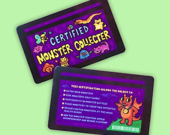 Certified Monster Collector Novelty ID Card, Funny Monster Lover Gift, Cute Monster Collector Card, Fantasy Gift, Fun Fake ID