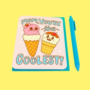 Coolest Mom Card, Mother's Day Card, Funny Mom Birthday Card, Card for Mom, Ice Cream Cone, Cool Mom Gift, Funny Mom Card, Mum, Cute Card image 2