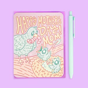 Carte de fête des mères, bonne fête des mères, oisillon, cadeau maman drôle, jolie carte de fête des mères, cadeau maman, oiseaux mignons, carte avec enveloppe