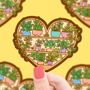 Sticker vinyle imperméable étagère coeur plante, sticker étagère jardinière, étagère plante bohème mignonne