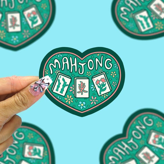 I Heart Mahjong Vinyl Sticker | Heart-Shaped Mahjong Tile Design | Waterproof Die Cut Sticker | Cute Board Game Gift | Laptop Decal