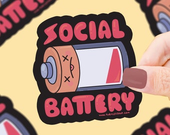 Social Battery Empty Sticker: Funny Introvert Vinyl Decal