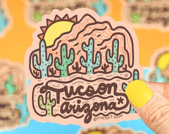 Tucson Sticker, Weatherproof Decal, Arizona Sticker, Sonoran Desert, Water Bottle Sticker, Cactus Sticker, Old Pueblo