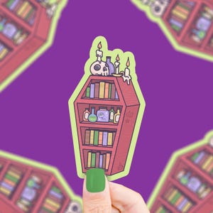 Coffin Bookshelf, Halloween, Bookish, Reader Gift, Book Collector, Spooky, Bookshelves, Creepy, Gothic, Waterproof, Vinyl Sticker