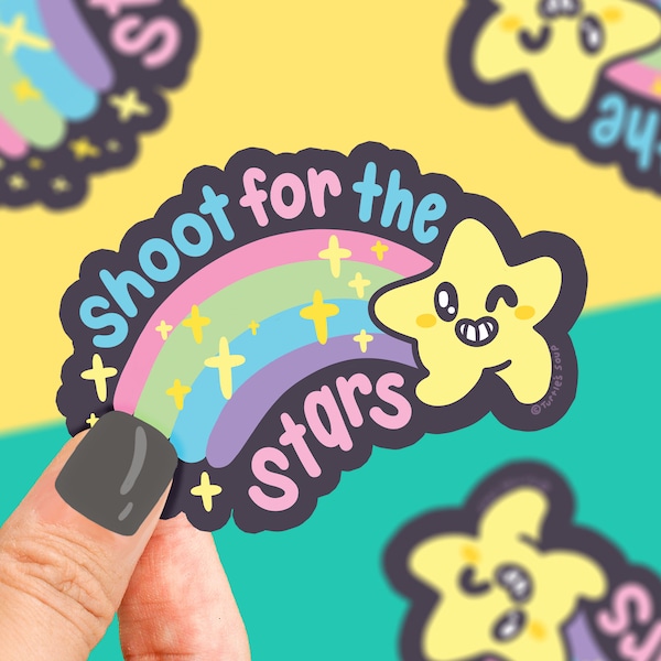 Shoot for the Stars Sticker, Shooting Star, Rainbow Sticker, Motivation, Positive Energy, Self Affirmation, Positivity Sticker, Space Art