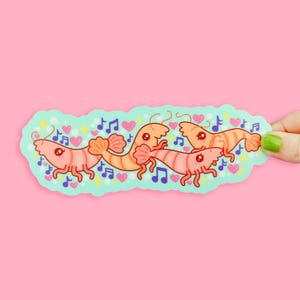 Rave Shrimps Long Sticker, Ocean Life, Shrimp Vinyl Sticker, Cute Shrimps, Sealife, Dancing Shrimp, Funny, Underwater, Fish, Long Sticker