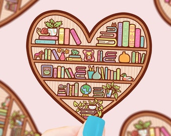 Heart Shaped Bookshelf Bookish Waterproof Vinyl Sticker