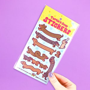 Long Dogs, Funny Sticker Sheet, Cute, Vinyl Decals, Puppy, Stretch, Dachshund, Planner Sticker, For Laptop, Noodle, Art, Gift, Turtle&#39;s Soup