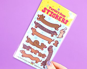 Long Dogs, Funny Sticker Sheet, Cute, Vinyl Decals, Puppy, Stretch, Dachshund, Planner Sticker, For Laptop, Noodle, Art, Gift, Turtle&#39;s Soup