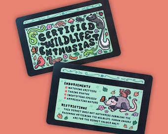 Certified Wildlife Enthusiast Novelty ID Card, Funny Nature Lover Gift, Forest Animal Lover Card, Wildlife Enthusiast Gift, Nature Nerd