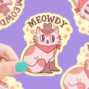 Sticker chat cowboy western miaou, chat cowboy, sticker chat campagnard, chat western, sticker imperméable