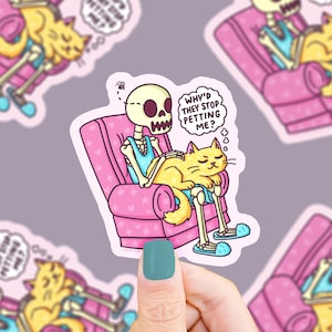 Skeleton Cat Meme Vinyl Sticker, Halloween, Funny, Spooky Decal, Cat Lover Gift, Cute Cats, Skeleton, Creepy, Kitten, Waterproof Sticker