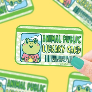Carte de bibliothèque publique, grenouille, autocollant en vinyle, local, livres, lecture, art, décalcomanies pour ordinateur portable, imperméable, autocollant pour bouteille d'eau, cadeau pour elle, pour lui