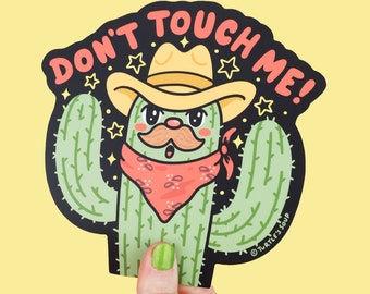 Don't Touch Me, Cactus, Vinyl Sticker, Peek-A-Boo, Large, Car Window, Driving, Stay Back, Bumper Stickers, Funny, Cute Art, Turtle's Soup