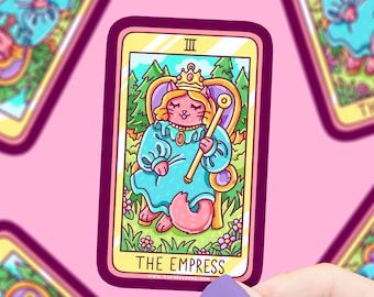 The Empress Tarot Card Cat Sticker, Witchy Sticker, Royal Mystical Cat, Cat Vinyl Sticker, Silly Cat, Cat Lover Gift, Vinyl Sticker