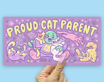 Proud Cat Parent Vinyl Bumper Sticker, Cat Lover Sticker, Crazy Cat Person Decal, Cat Mom Gift, Cat Dad Gift, Funny Cat Sticker