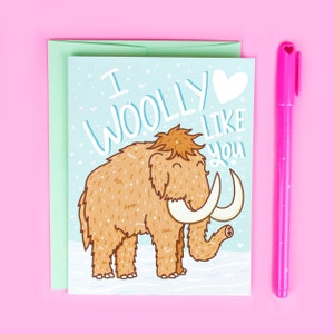 Woolly Mammoth Love Card, Friendship Card, Funny Pun, Valentine's Day Card, Prehistoric, Card For Boyfriend, Cute Love, Gift Her, Ice Age