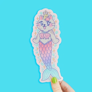 Purrmaid Kitty Long Sticker, Cat Sticker, Colorful Kitten Sticker, Cute Cats, Mermaid Vinyl Sticker, Cat Lover, Kawaii, Magic, Long Sticker