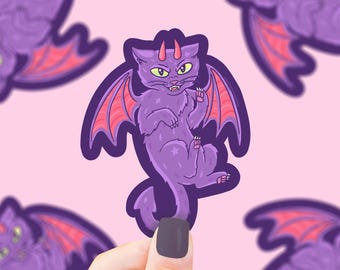 Devil Kitty Sticker, Vinyl Sticker, Cat Sticker, Waterproof, Cute, Cat Lover, Evil Cat, Little Devil, Spooky, Demon, Water Bottle Sticker