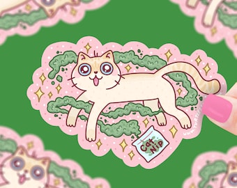 High Kitty Catnip Herb Stoned Cat Funny Vinyl Sticker, 420 Sticker, Funny Cat Sticker, Waterproof Decal