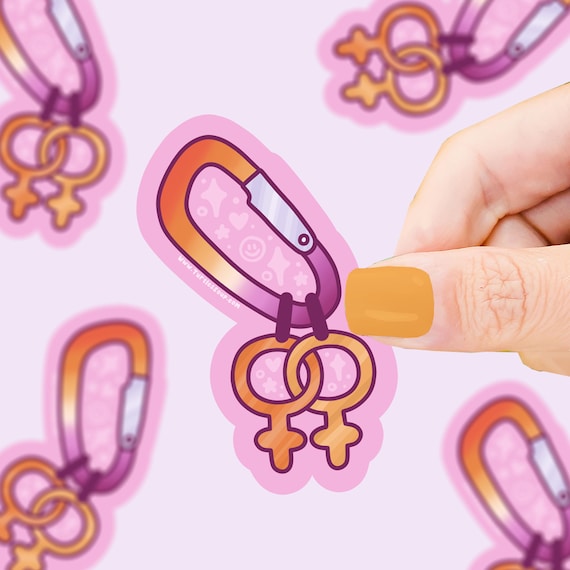 Women Love Women Carabiner Sticker | WLW Pride Vinyl Decal | Lesbian Pride Cute Sticker | LGBTQ Gift for Her | Waterproof Laptop Sticker
