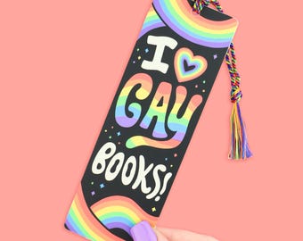 I Love Gay Books Bookmark: Rainbow Tassel, Queer Literature