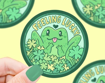 Feeling Lucky Froggy St Patrick's Day Sticker, Vinyl Sticker, Luck, Cute Frogs, Waterproof, Water Bottle Sticker, Frog Gift