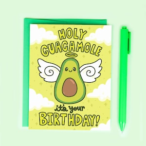 Guac Card, Funny Birthday Card, Avocado, Bestie Card, Holy Guacamole, Silly Foodie Puns, Card For Him, Friendship Card, Celebration, Angelic