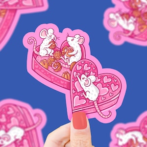 Mice Valentine's Day Sticker: Funny Chocolate Heart, Waterproof Vinyl