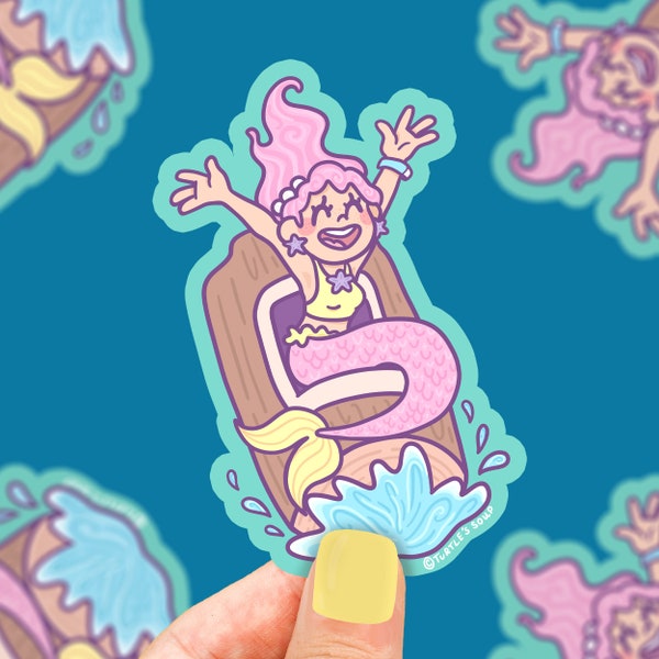 Mermaid Log Ride Amusement Park Mythical Creature Vinyl Sticker