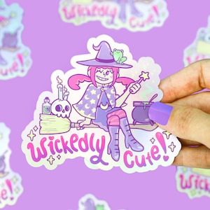 Wickedly Cute, Witch Girl, Holographic Vinyl Sticker, Magical Witch, Shiny Sticker Art, Cute Sticker for, Laptop, Halloween, Phone, Planner